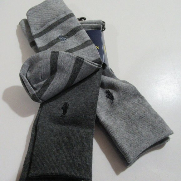 Polo Ralph Lauren Mens Trouser Dress Socks Grey / Grey Striped and Solid 3 pack - Picture 3 of 4